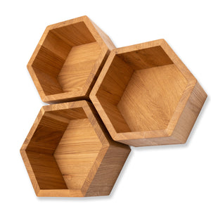 Set of 3 wooden hexagon honeycomb shelves