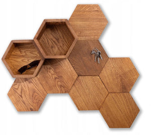 Set of 3 wooden hexagon honeycomb shelves