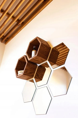 Set of 3 wooden hexagon honeycomb shelves