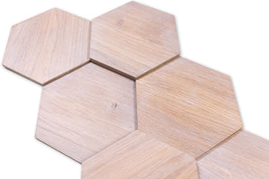 Wooden wall panels MIDI hexagons bleached 3D