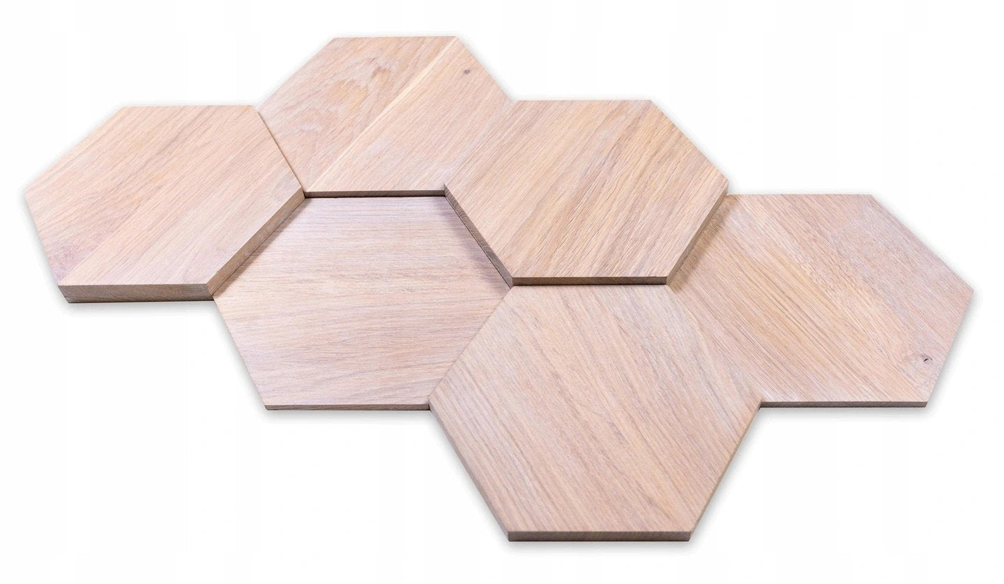 Wooden wall panels MINI hexagons whitewashed 3D