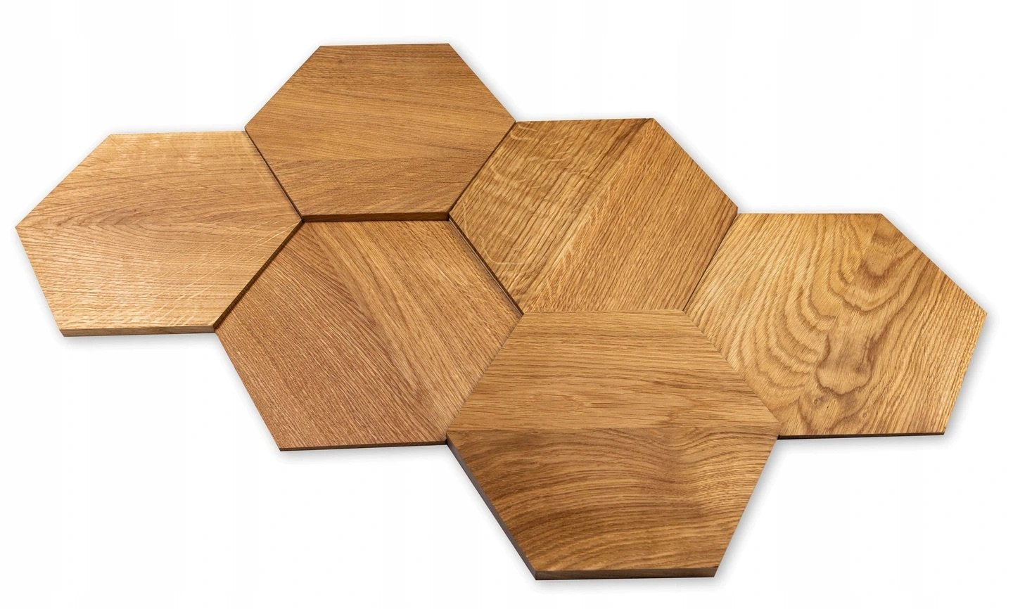 Wooden hexagonal wall panels MAXI royal oak 3D