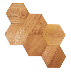 Royal oak wooden hexagonal wall panels without MIDI knots