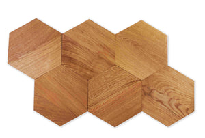 Royal oak wooden hexagonal wall panels without MIDI knots